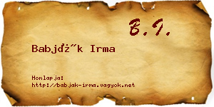 Babják Irma névjegykártya